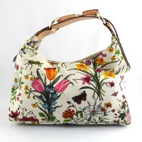 Gucci Horsebit Hobo Bag Flora Flower Canvas Ivory White